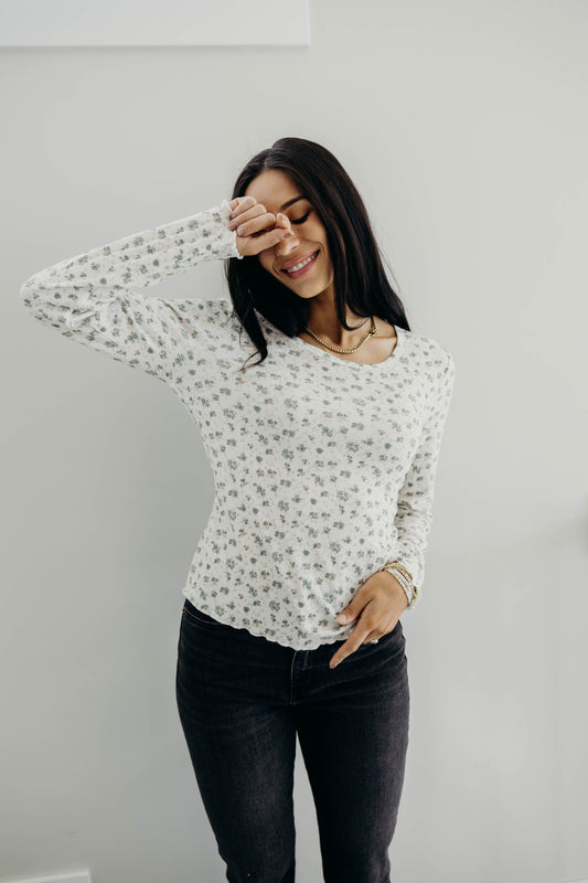 LONG SLEEVE RIBBED TEE IN DEWDROP SLATE