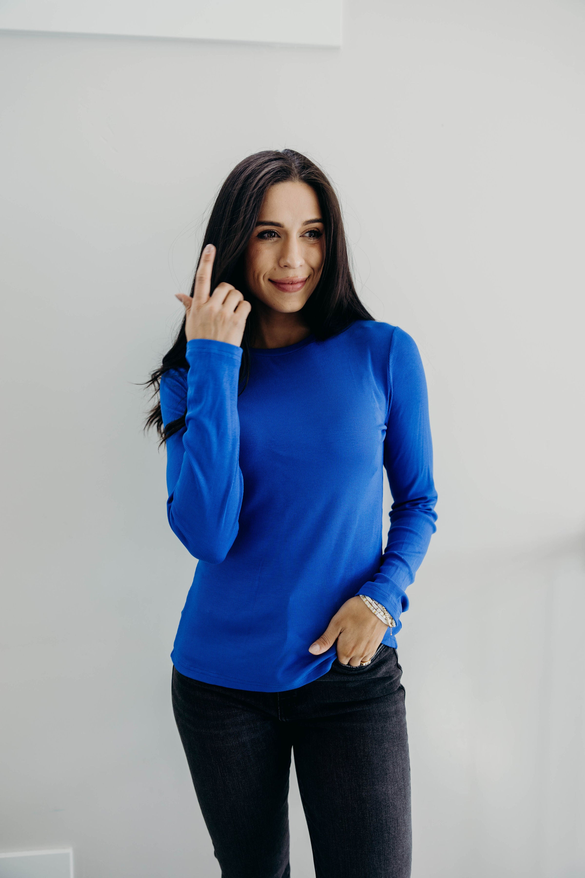 HIGH NECK LONG SLEEVE TEE IN COBALT FINAL SALE