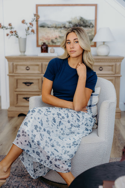 SHORT SLEEVE RIBBED TEE IN BLUE INDIGO