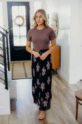 BUTTON FRONT MAXI IN BROWN FLORAL FINAL SALE