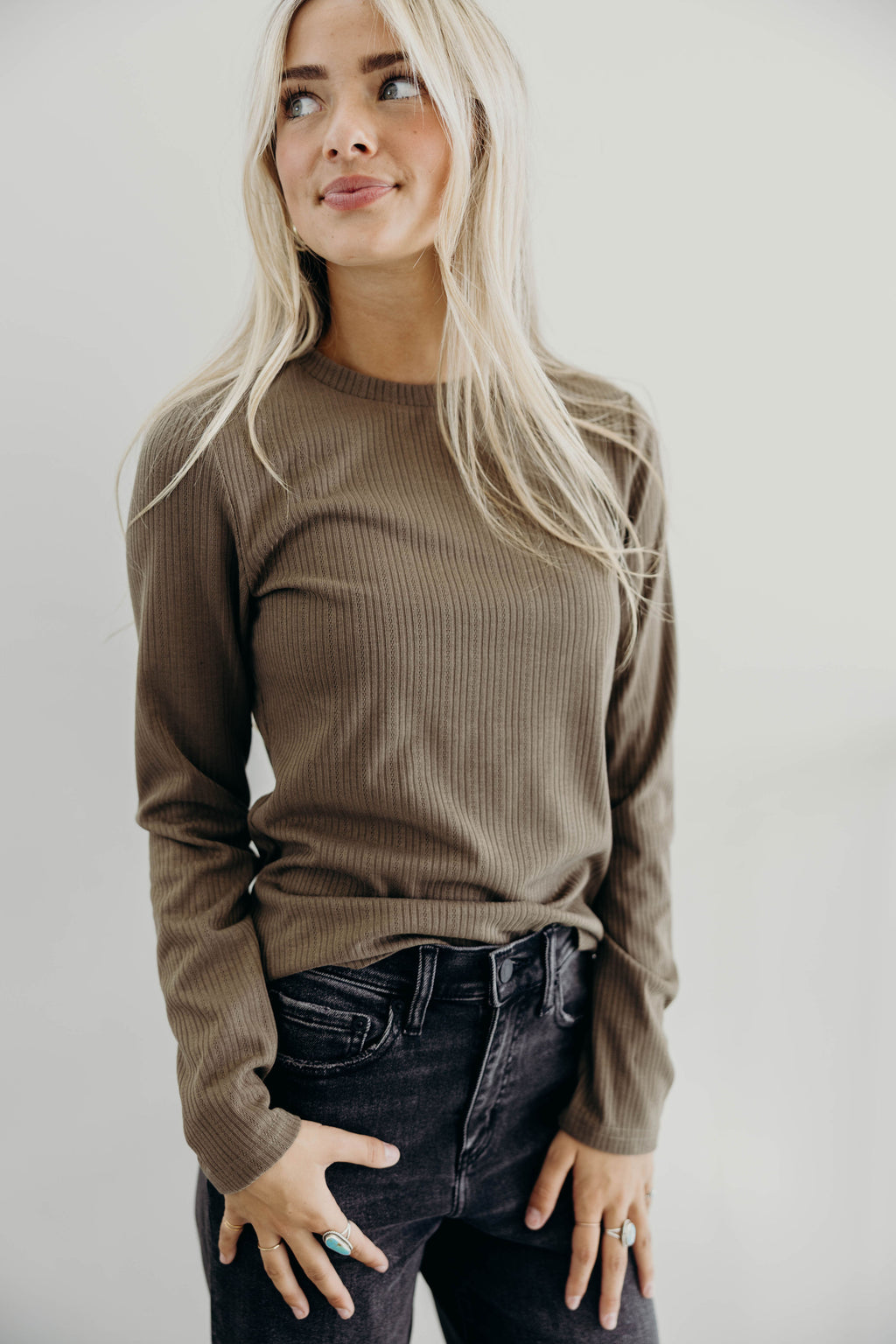 POINTELLE LONG SLEEVE TEE IN BRUSHED SAGE