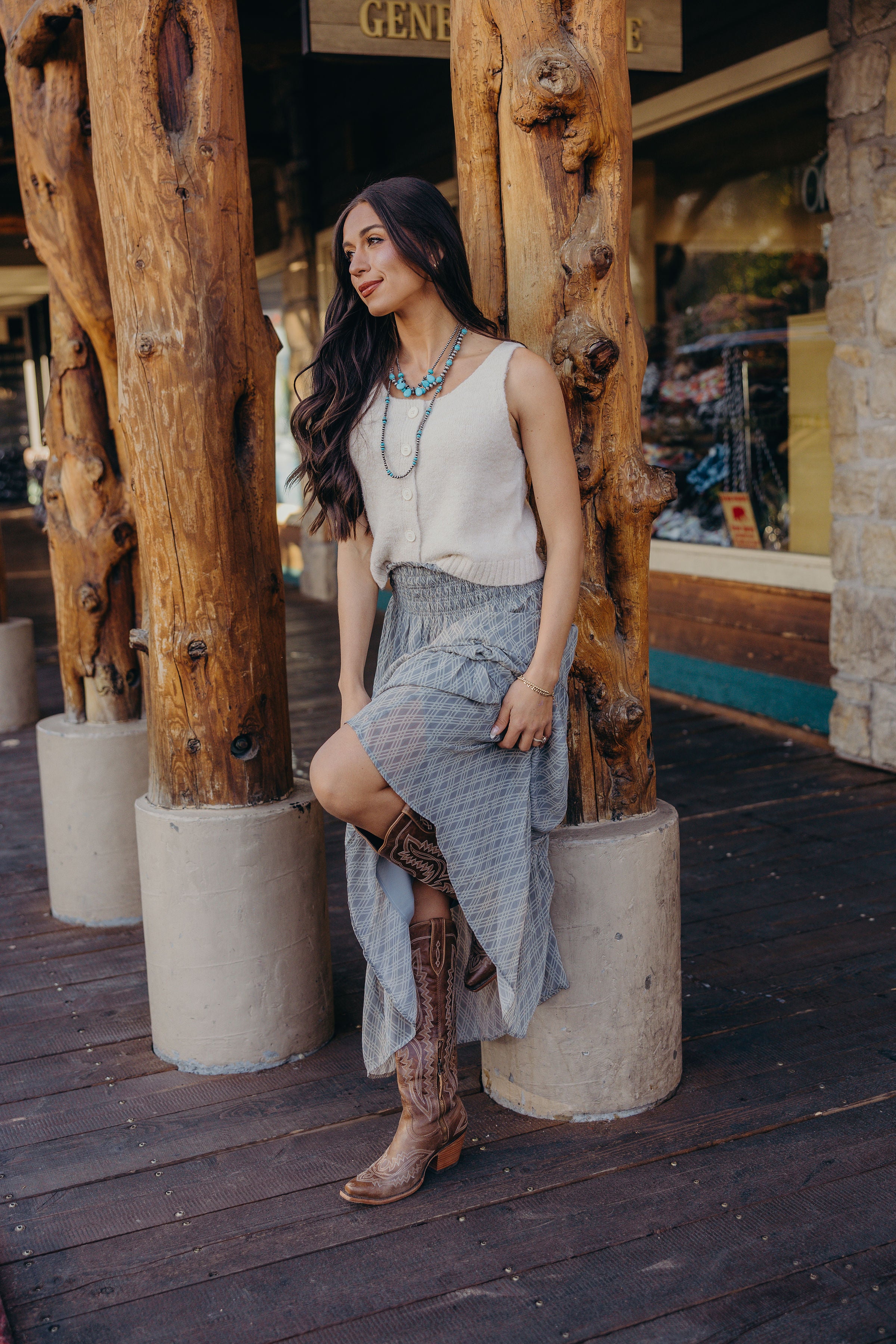 SMOCKED WAIST MAXI IN MISTY LATTICE