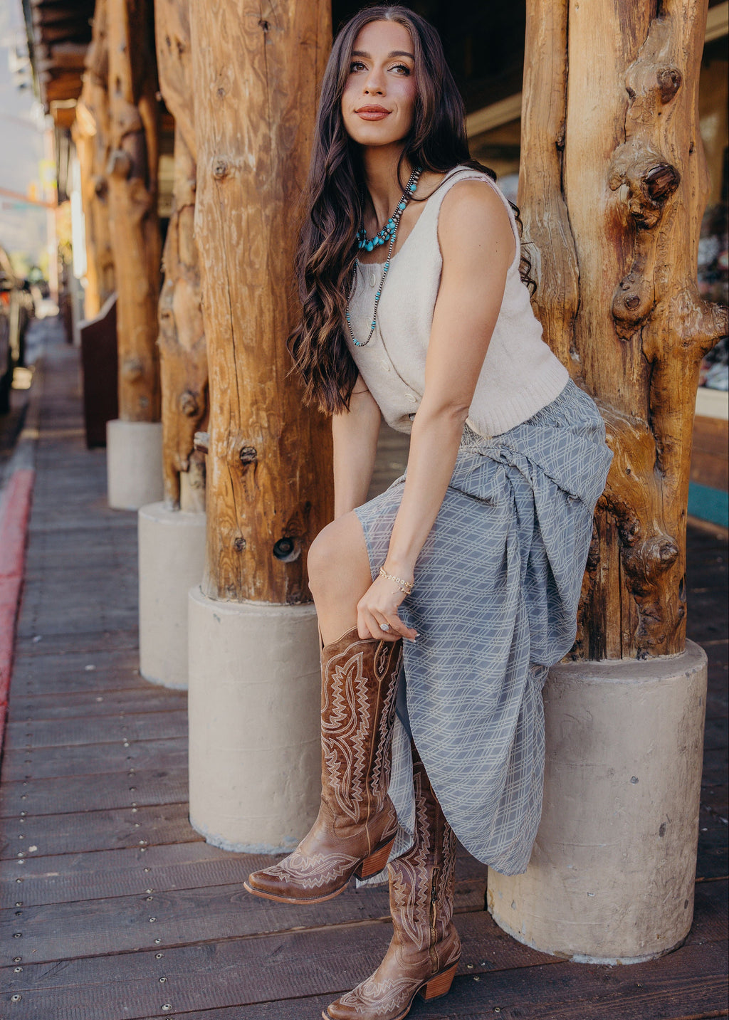 SMOCKED WAIST MAXI IN MISTY LATTICE
