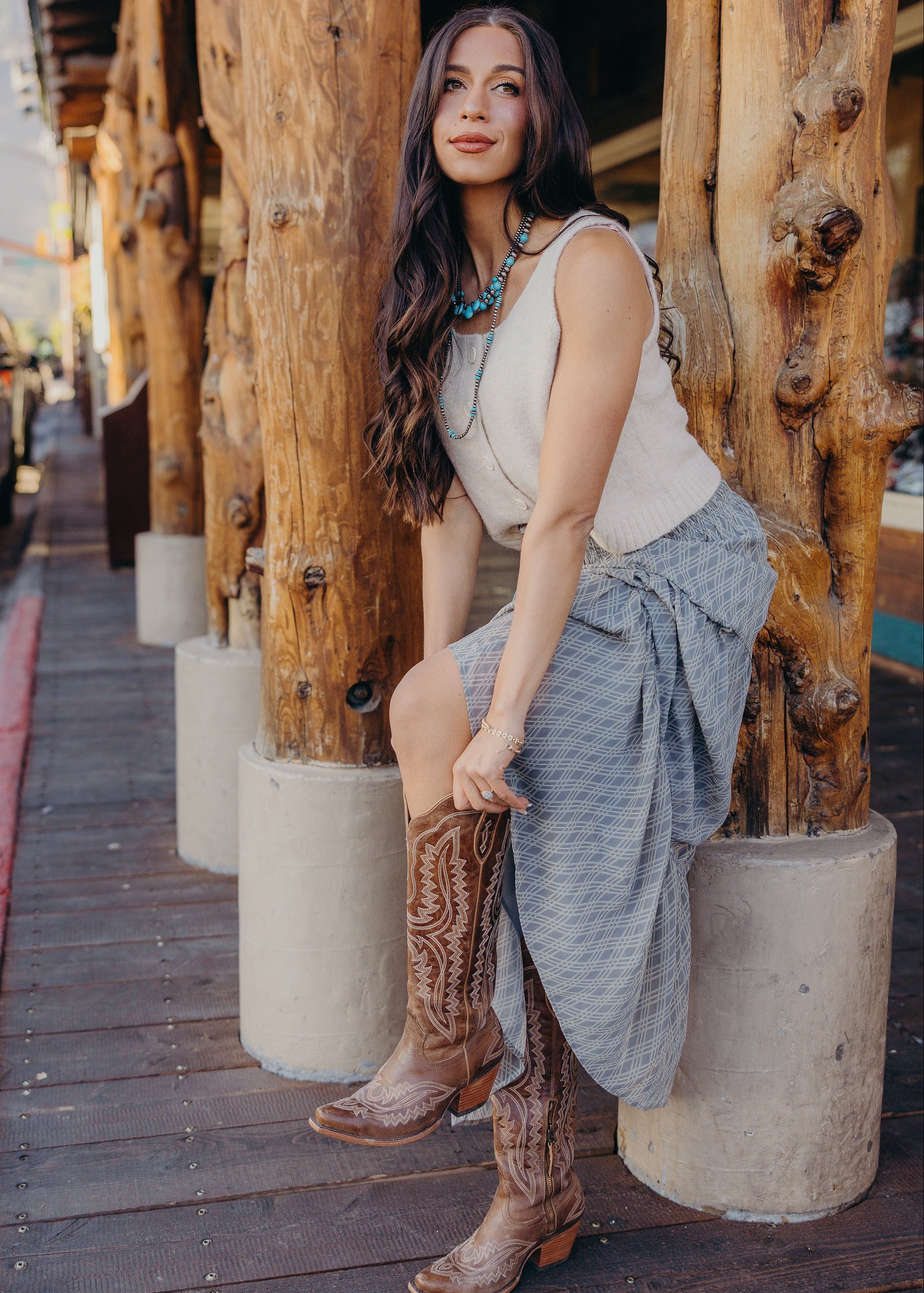 SMOCKED WAIST MAXI IN MISTY LATTICE