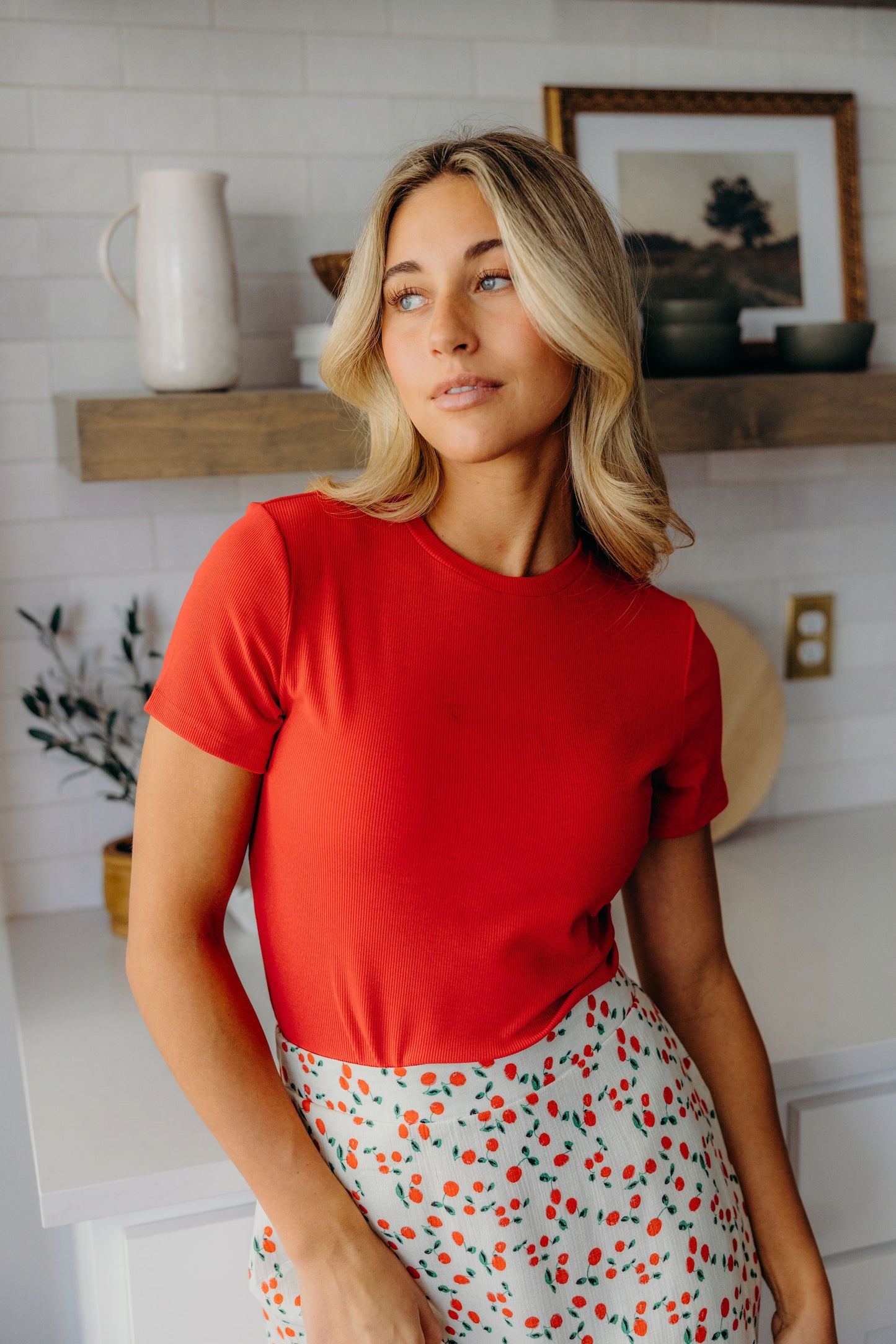 TEXTURED MIDI SKIRT IN CHERRY PIE