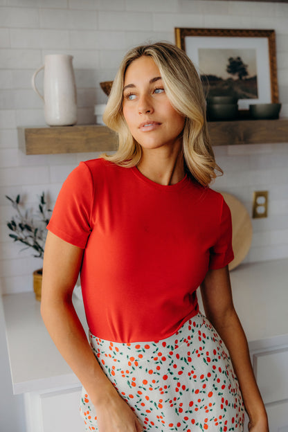 TEXTURED MIDI SKIRT IN CHERRY PIE