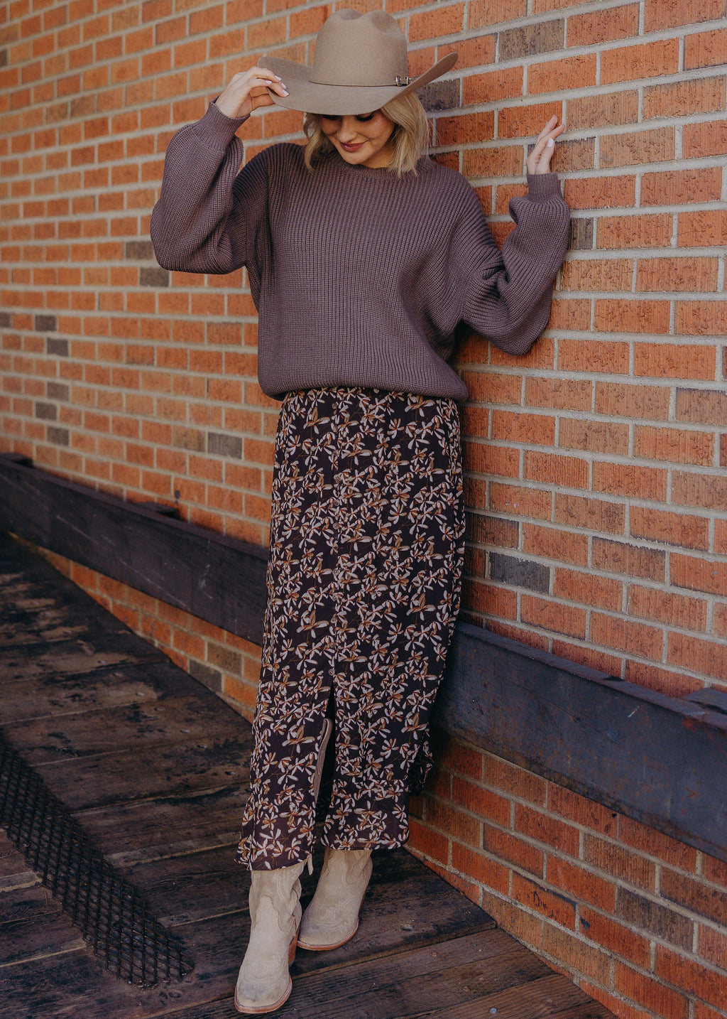 SLIT FRONT MAXI SKIRT IN BUTTERSCOTCH