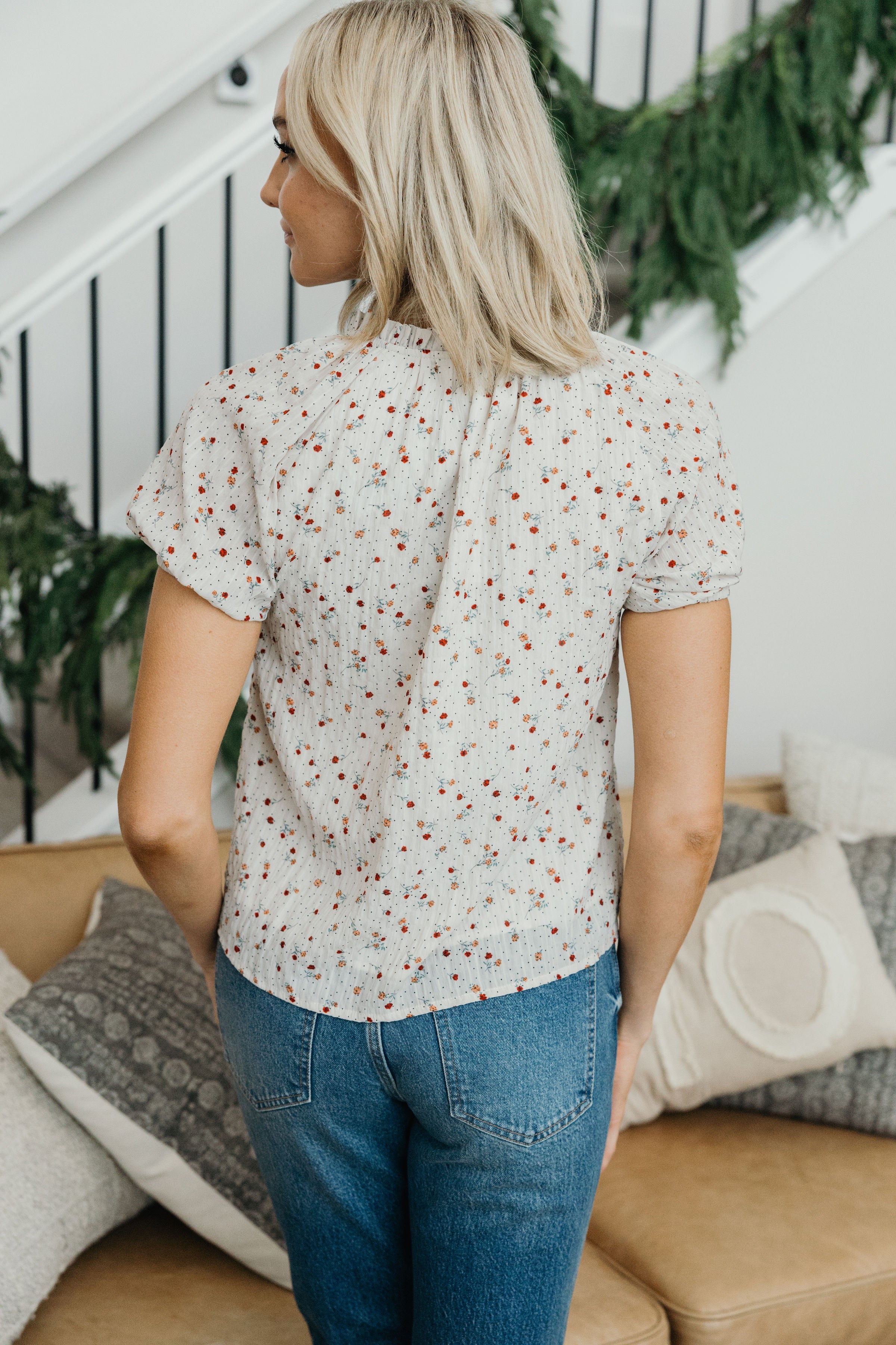 ROMANTIC RUFFLE BLOUSE IN DOTTED COTTAGE