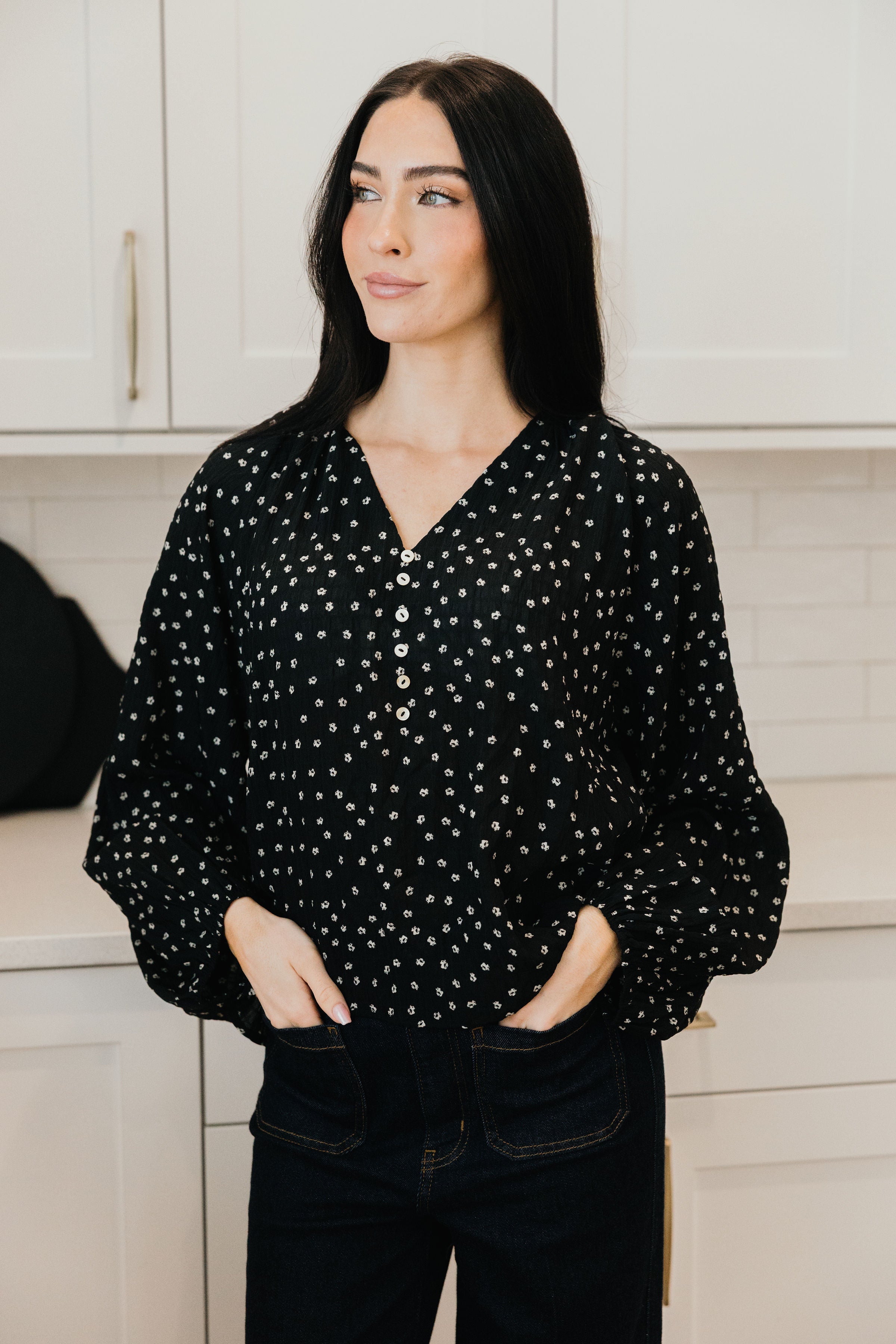 BOHO BUTTON BLOUSE IN HIDDEN GARDEN