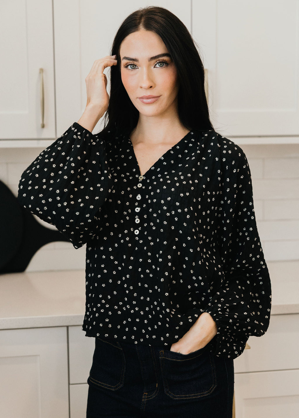 BOHO BUTTON BLOUSE IN HIDDEN GARDEN