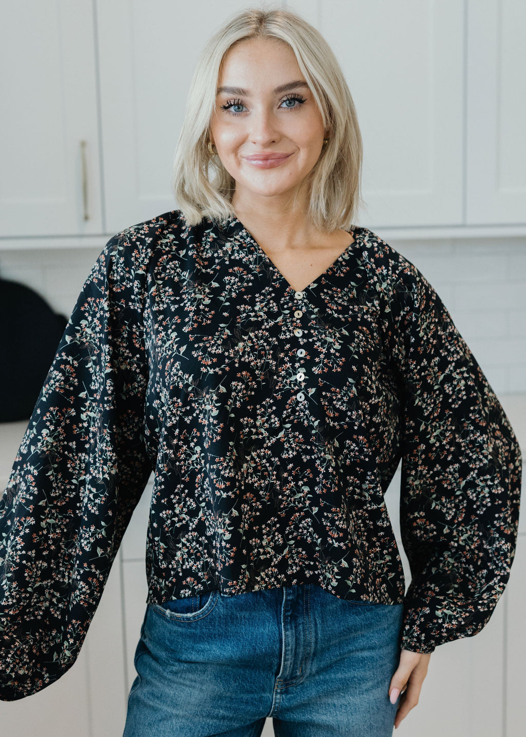 BOHO BUTTON BLOUSE IN DUSKLIGHT BLOSSOM