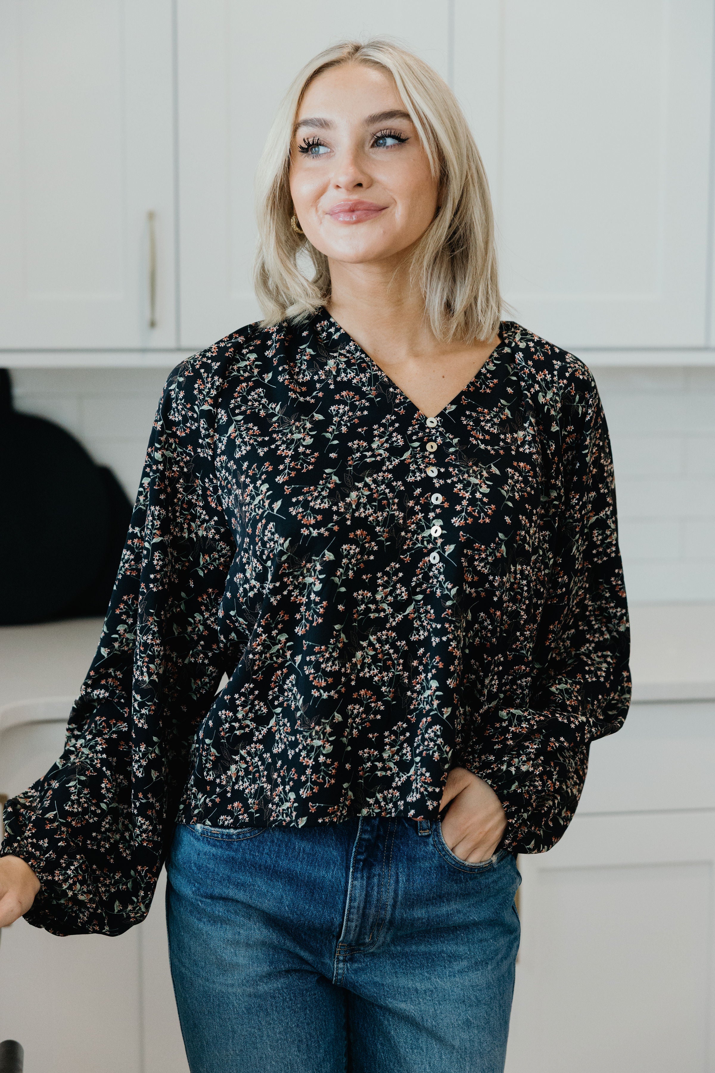 BOHO BUTTON BLOUSE IN DUSKLIGHT BLOSSOM