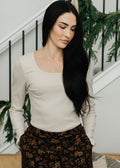LONG SLEEVE SCOOP TEE IN MACADAMIA