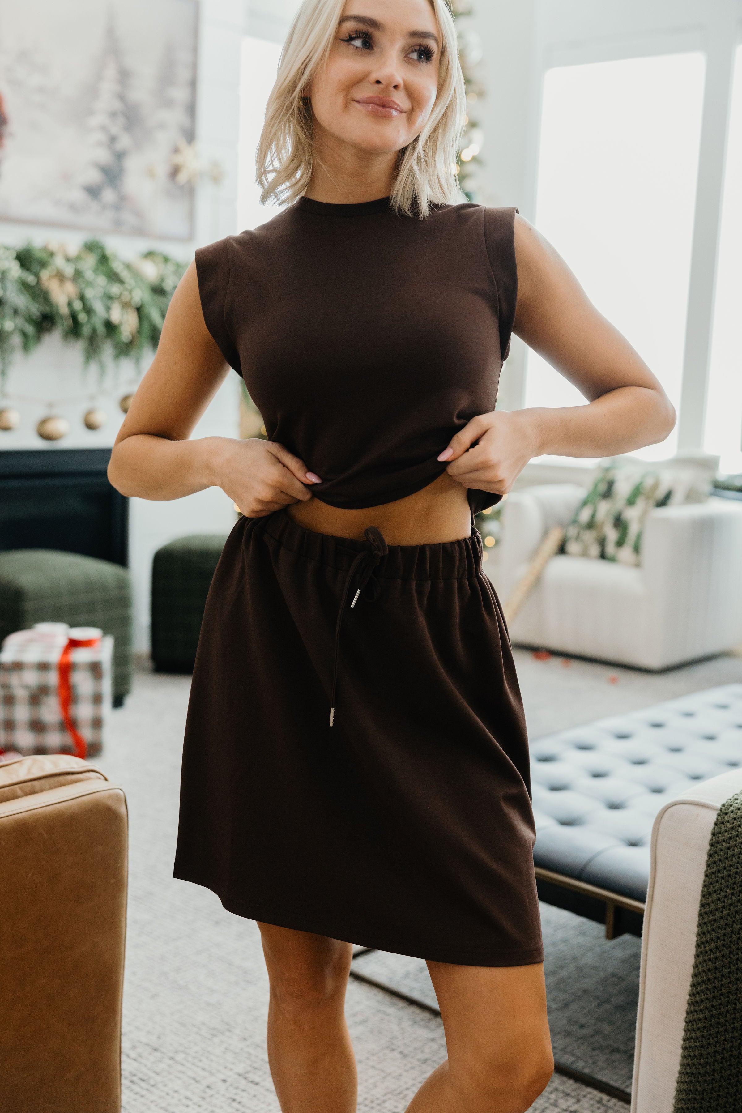 SCULPT LOUNGE SKIRT IN ROOT BROWN