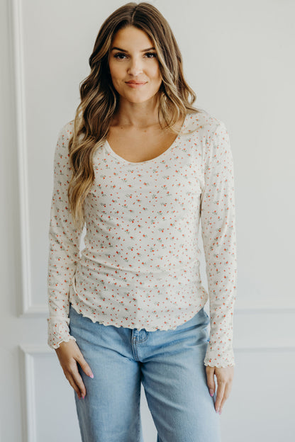 LONG SLEEVE RIBBED TEE IN DELICATE BUD