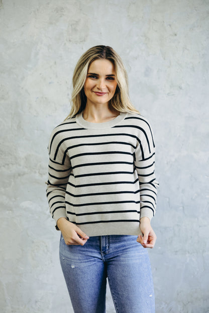 STRIPED KNIT SWEATER IN LATTE