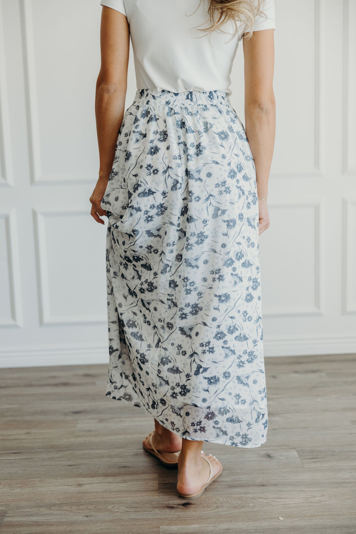 MAXI SLIP SKIRT IN BLUE WASHED DENIM