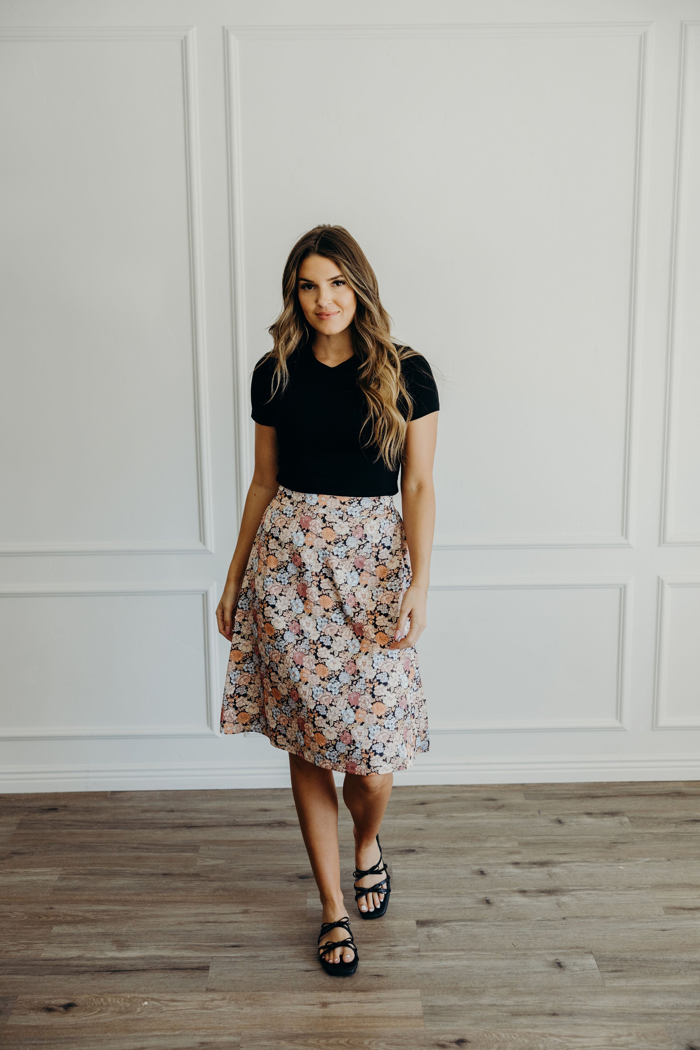 Midi slip skirt in drifting flowers best sale