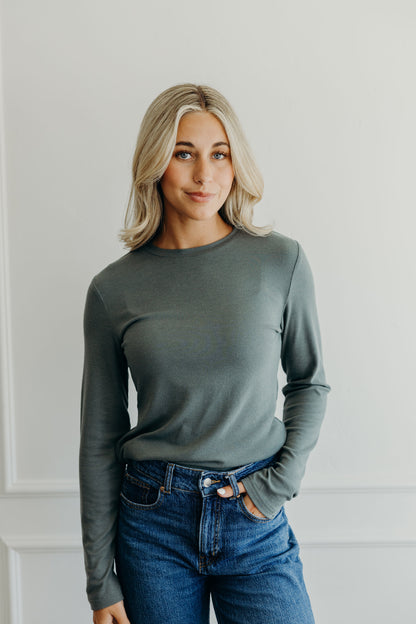 HIGH NECK LONG SLEEVE TEE IN ASPEN GREEN