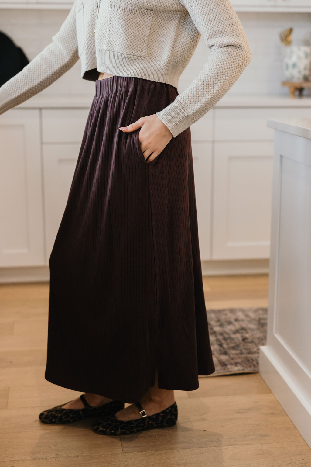 WREN RIBBED SKIRT IN MOCHA PLUM