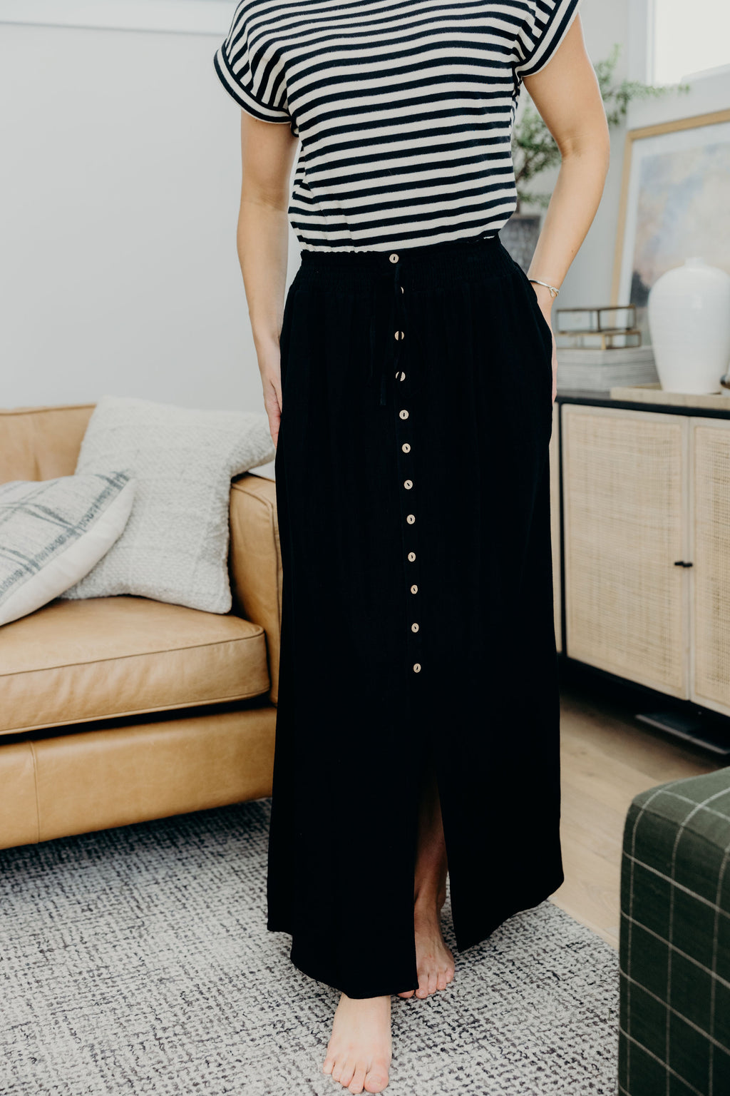 BUTTON FRONT SLIT MAXI IN BLACK FINAL SALE