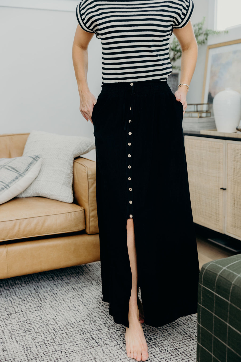 BUTTON FRONT SLIT MAXI IN BLACK FINAL SALE