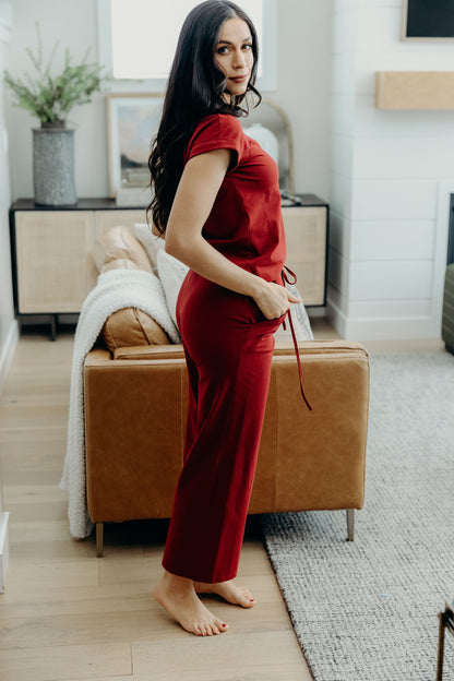 WIDE LEG LOUNGE PANTS IN RUBY RED