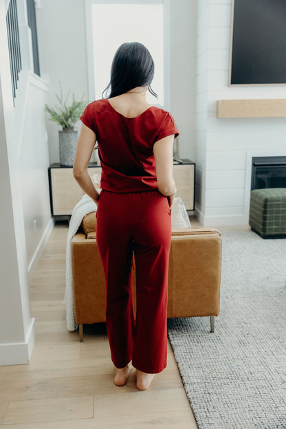 WIDE LEG LOUNGE PANTS IN RUBY RED