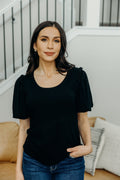 BUBBLE SLEEVE BLOUSE IN BLACK FINAL SALE