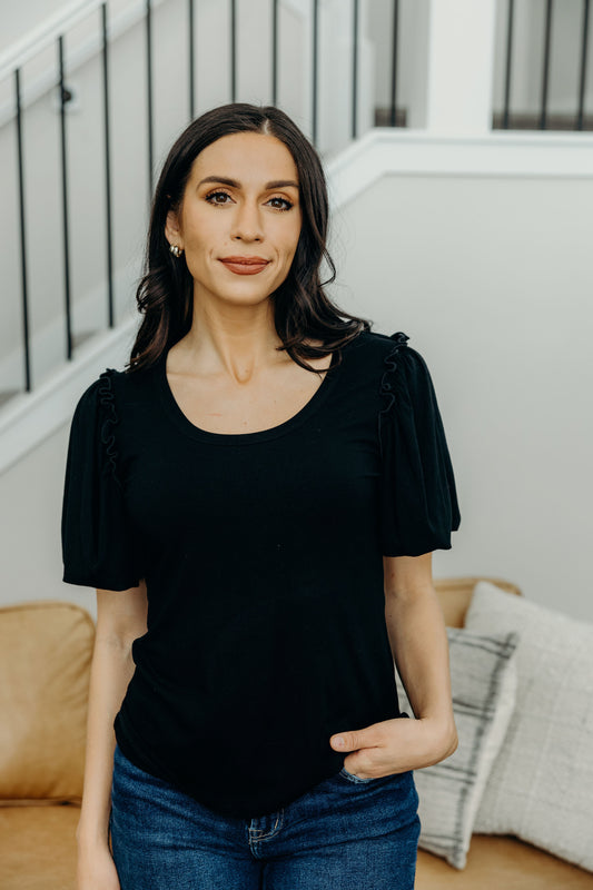 BUBBLE SLEEVE BLOUSE IN BLACK