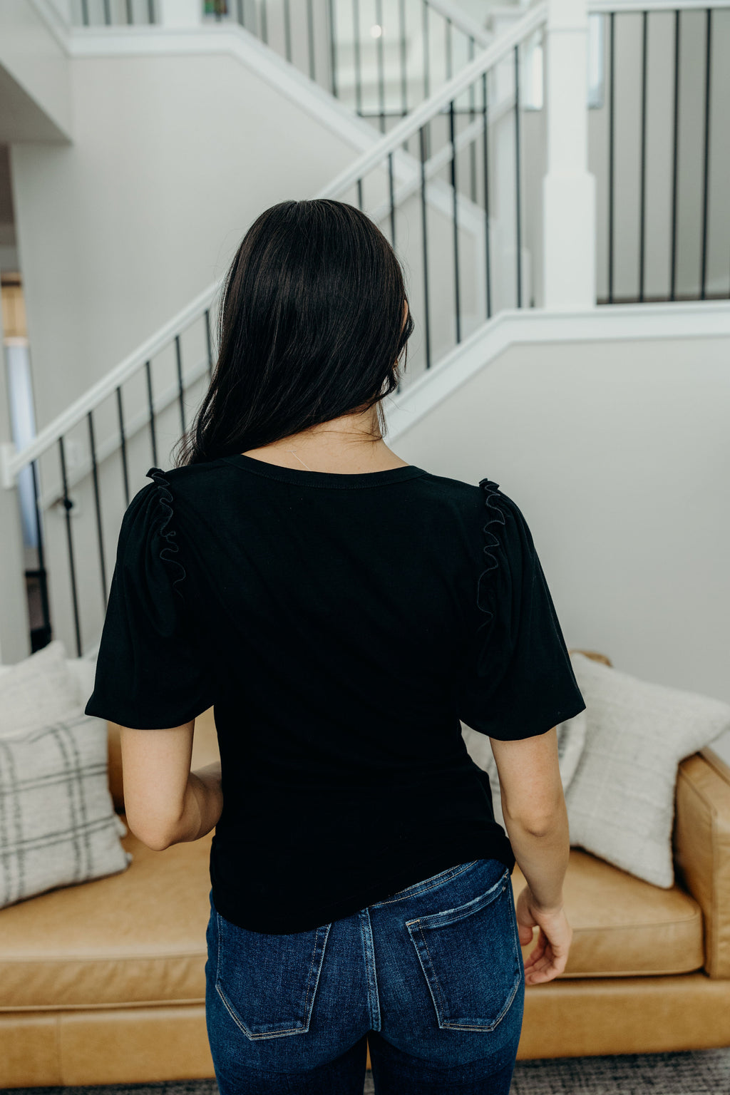 BUBBLE SLEEVE BLOUSE IN BLACK FINAL SALE