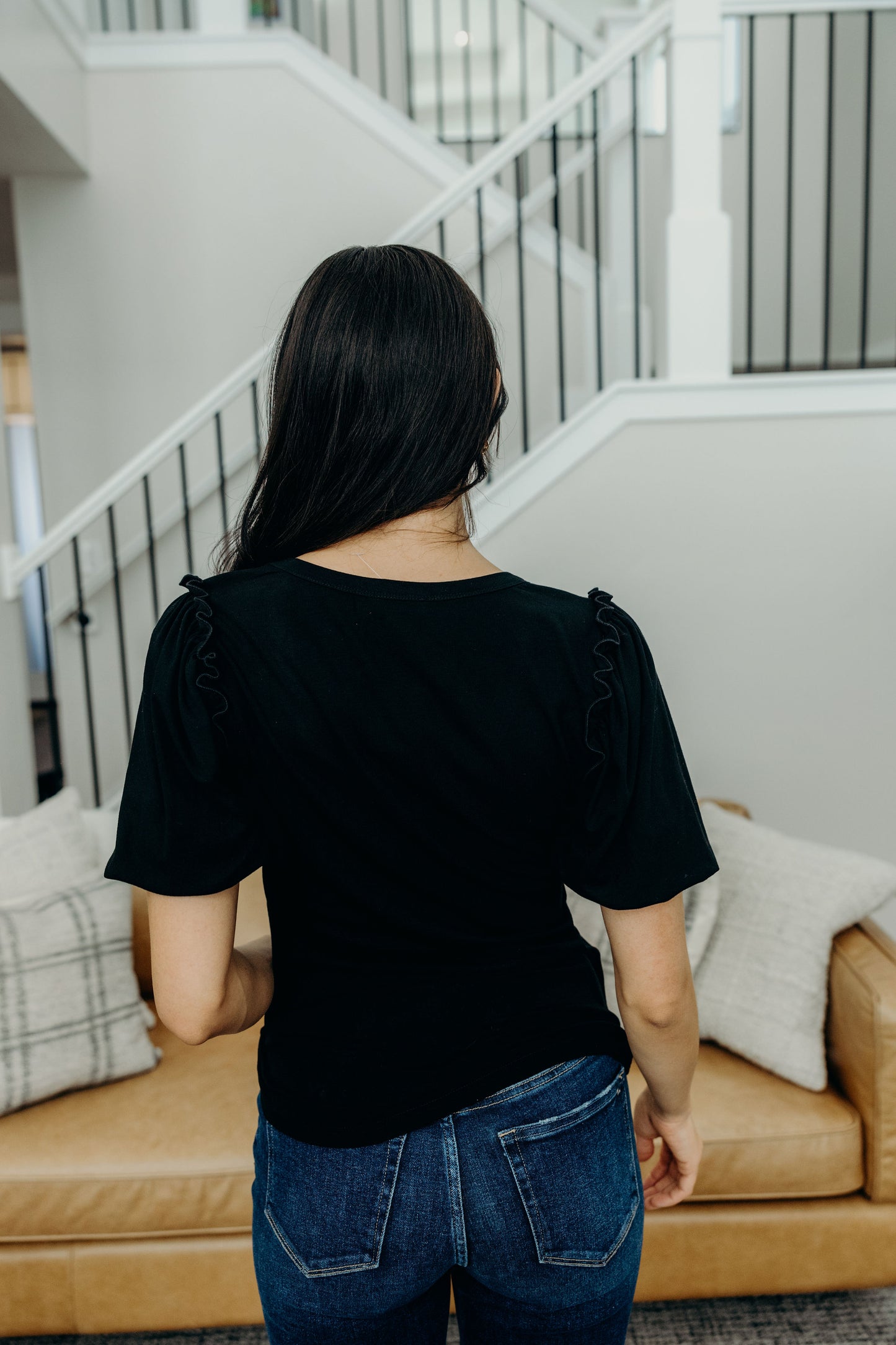BUBBLE SLEEVE BLOUSE IN BLACK