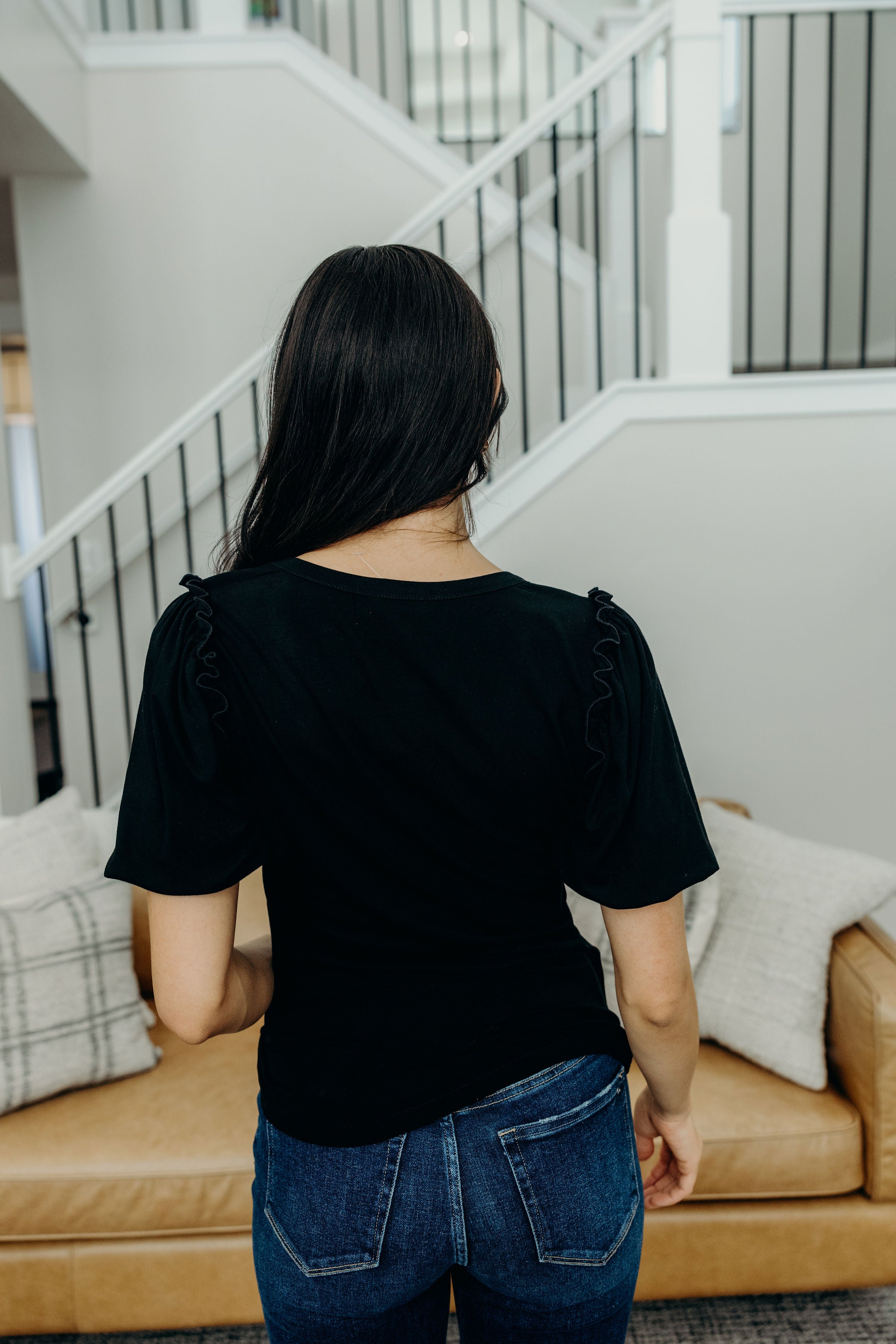 BUBBLE SLEEVE BLOUSE IN BLACK FINAL SALE