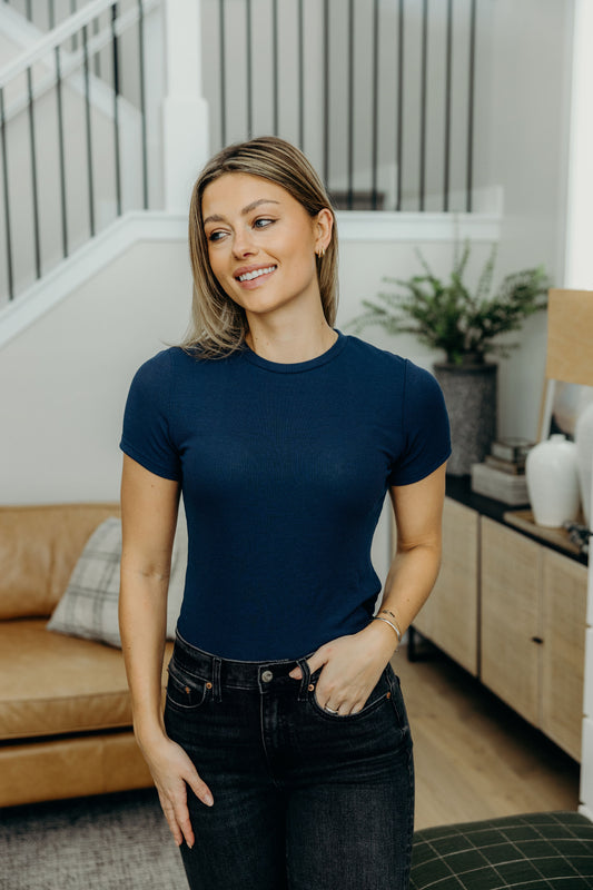 SHORT SLEEVE RIBBED TEE IN SAILOR BLUE