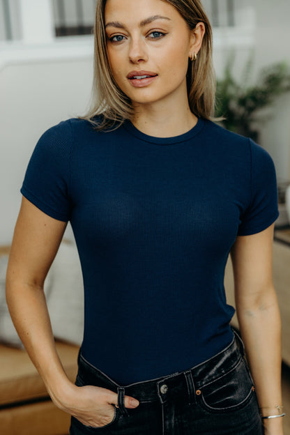 SHORT SLEEVE RIBBED TEE IN SAILOR BLUE