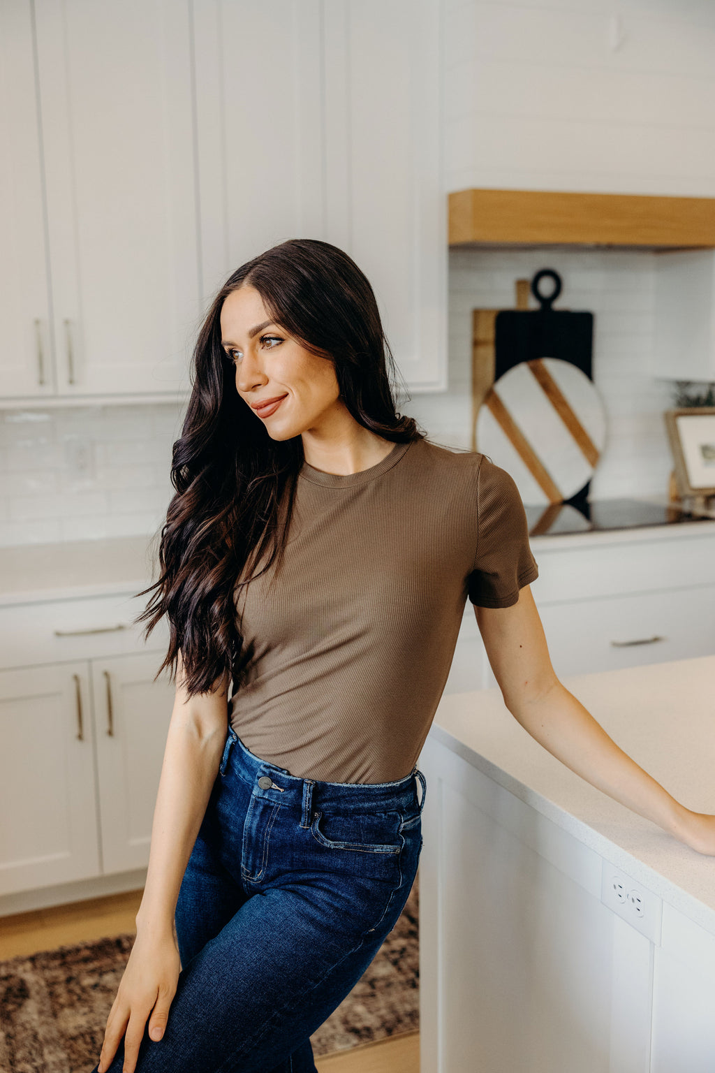 SHORT SLEEVE RIBBED TEE IN LAUREL OAK FINAL SALE