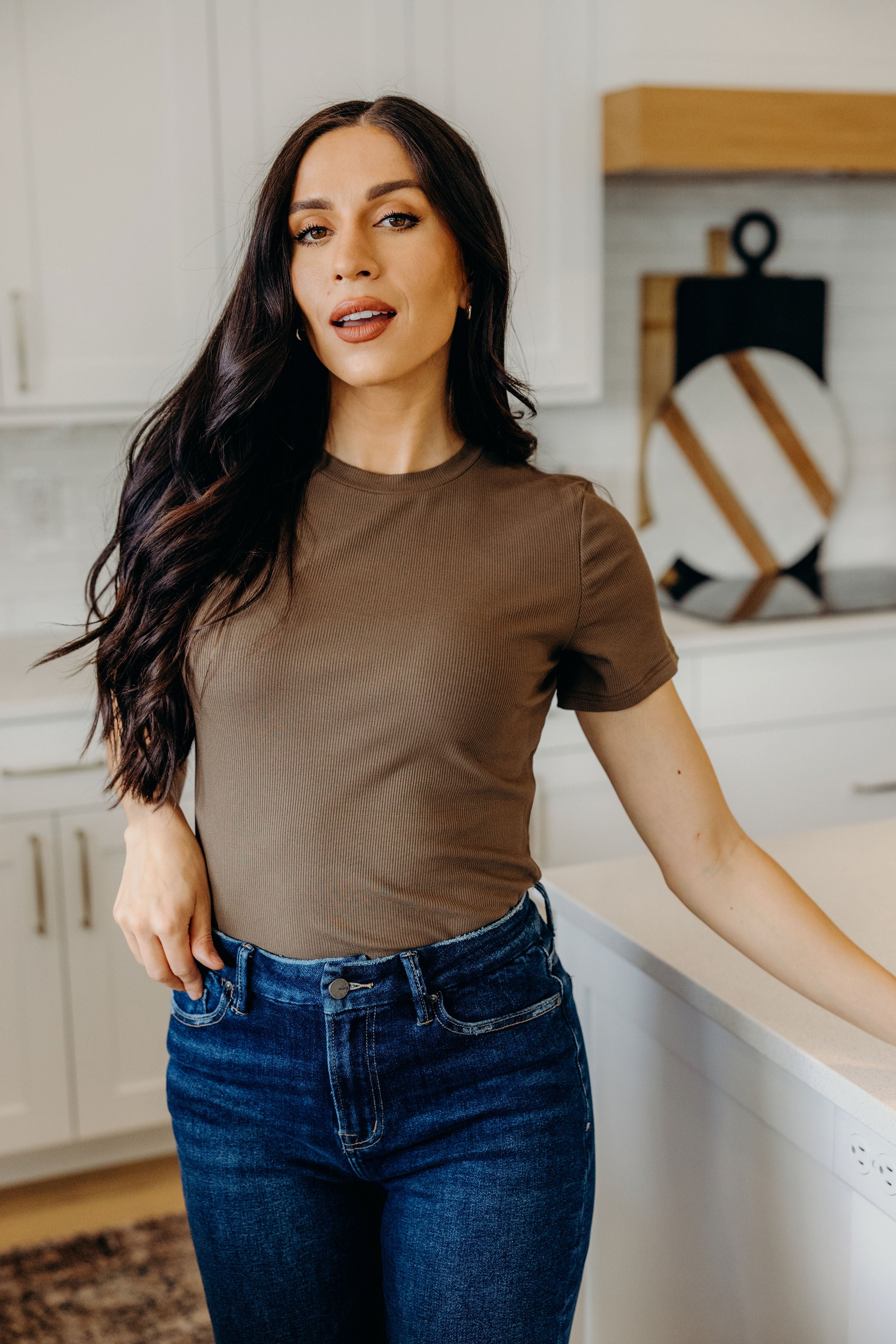 SHORT SLEEVE RIBBED TEE IN LAUREL OAK FINAL SALE