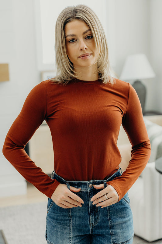 HIGH NECK LONG SLEEVE TEE IN AUBURN