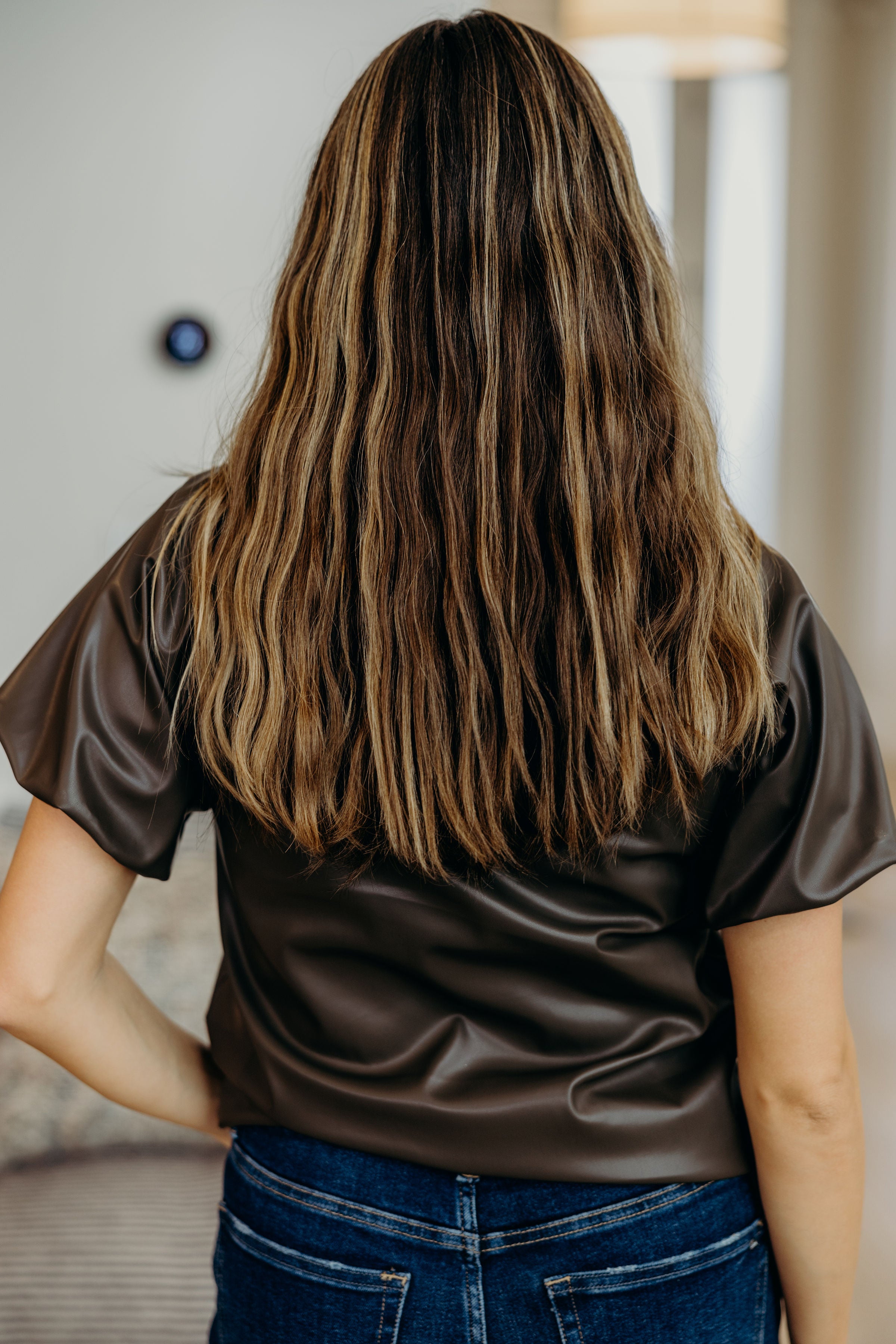 FAUX LEATHER TOP IN DRIFTWOOD FINAL SALE