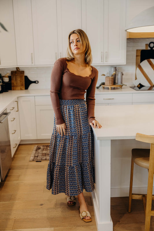 TIERED MAXI SKIRT IN MOROCCAN SPICE
