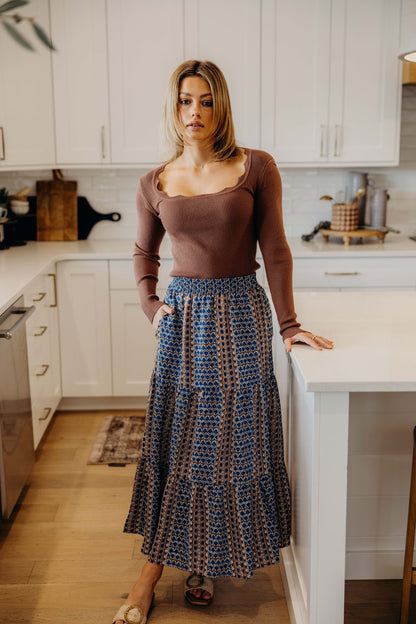 TIERED MAXI SKIRT IN MOROCCAN SPICE