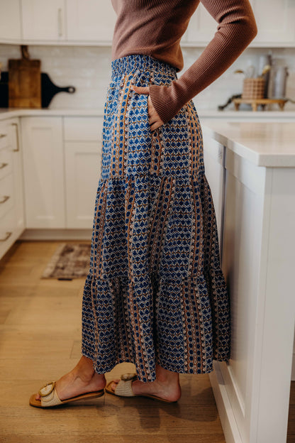TIERED MAXI SKIRT IN MOROCCAN SPICE