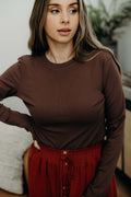 HIGH NECK LONG SLEEVE TEE IN RUSTIC BROWN