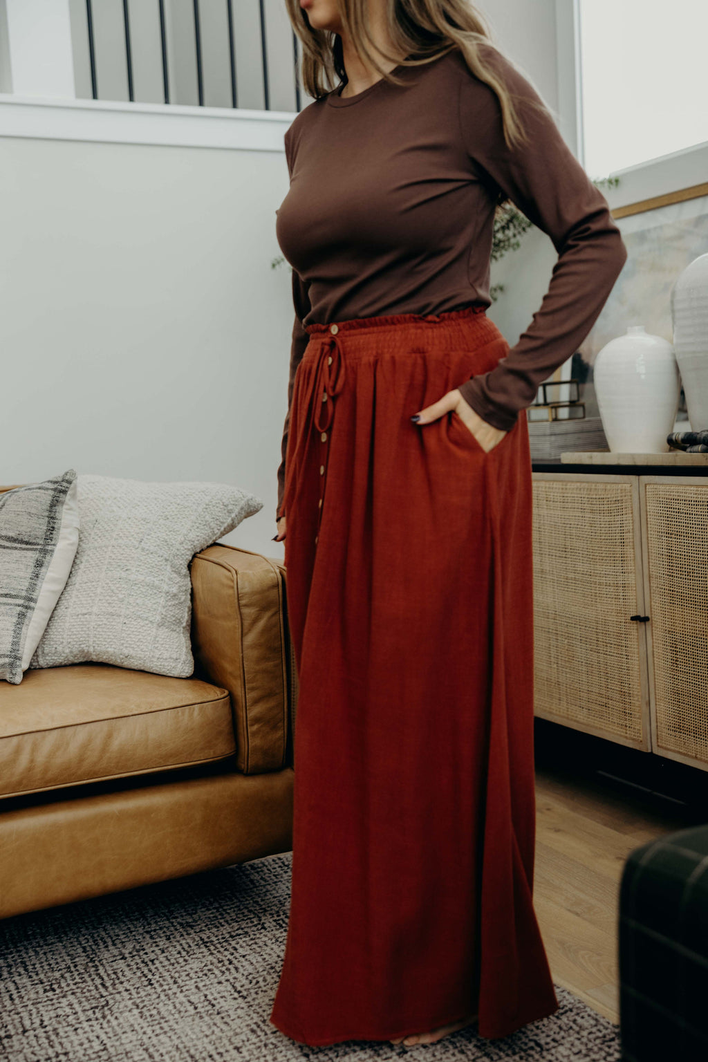 BUTTON FRONT SLIT MAXI IN AUTUMN GLAZE FINAL SALE