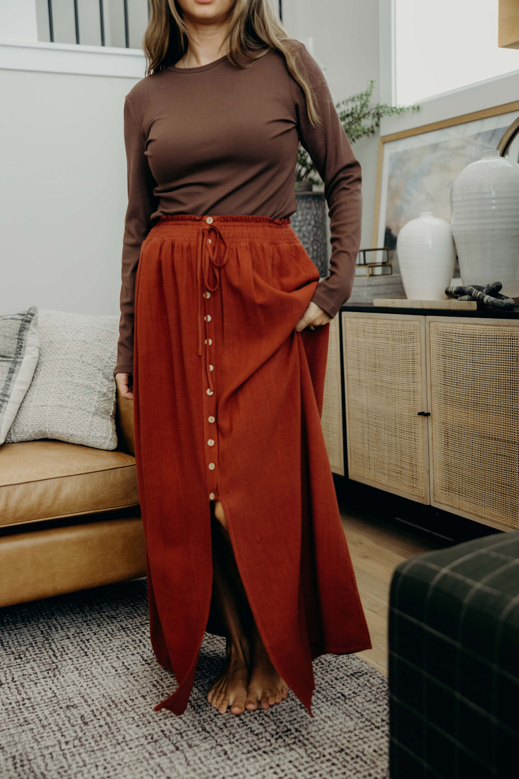 BUTTON FRONT SLIT MAXI IN AUTUMN GLAZE FINAL SALE