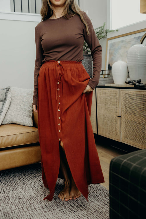 BUTTON FRONT SLIT MAXI IN AUTUMN GLAZE FINAL SALE