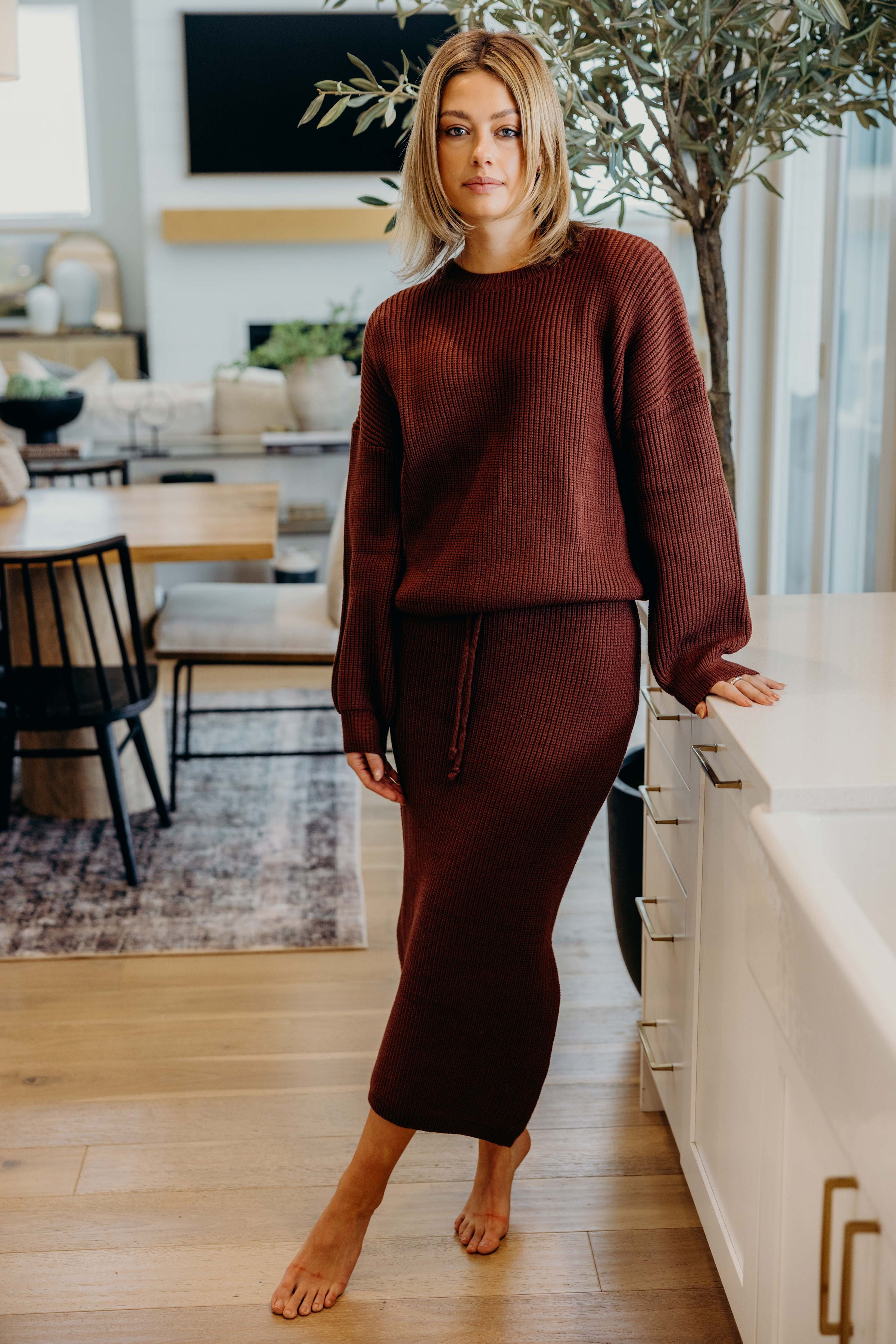 MIDI SWEATER SKIRT IN MAPLE FINAL SALE