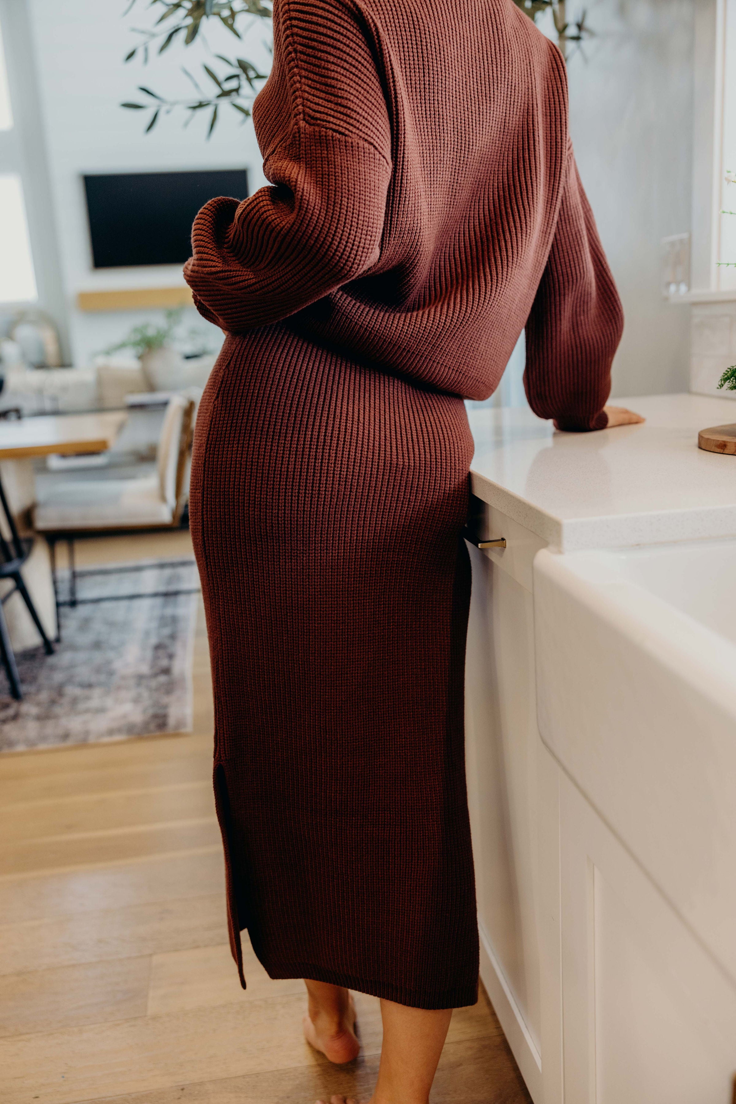 MIDI SWEATER SKIRT IN MAPLE FINAL SALE