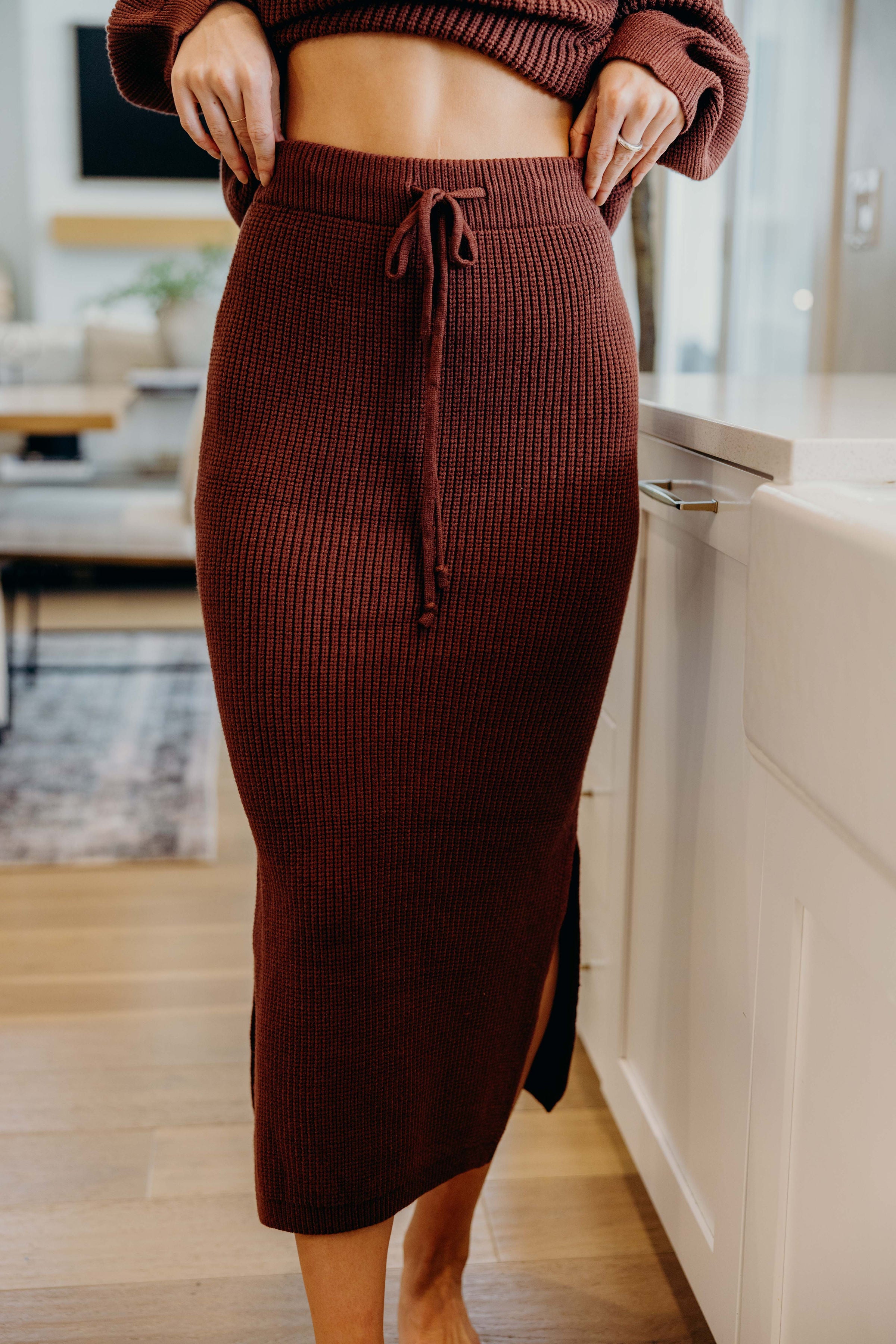 MIDI SWEATER SKIRT IN MAPLE FINAL SALE