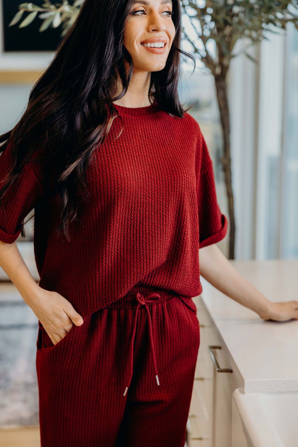 TEXTURED KNIT TOP IN CRANAPPLE